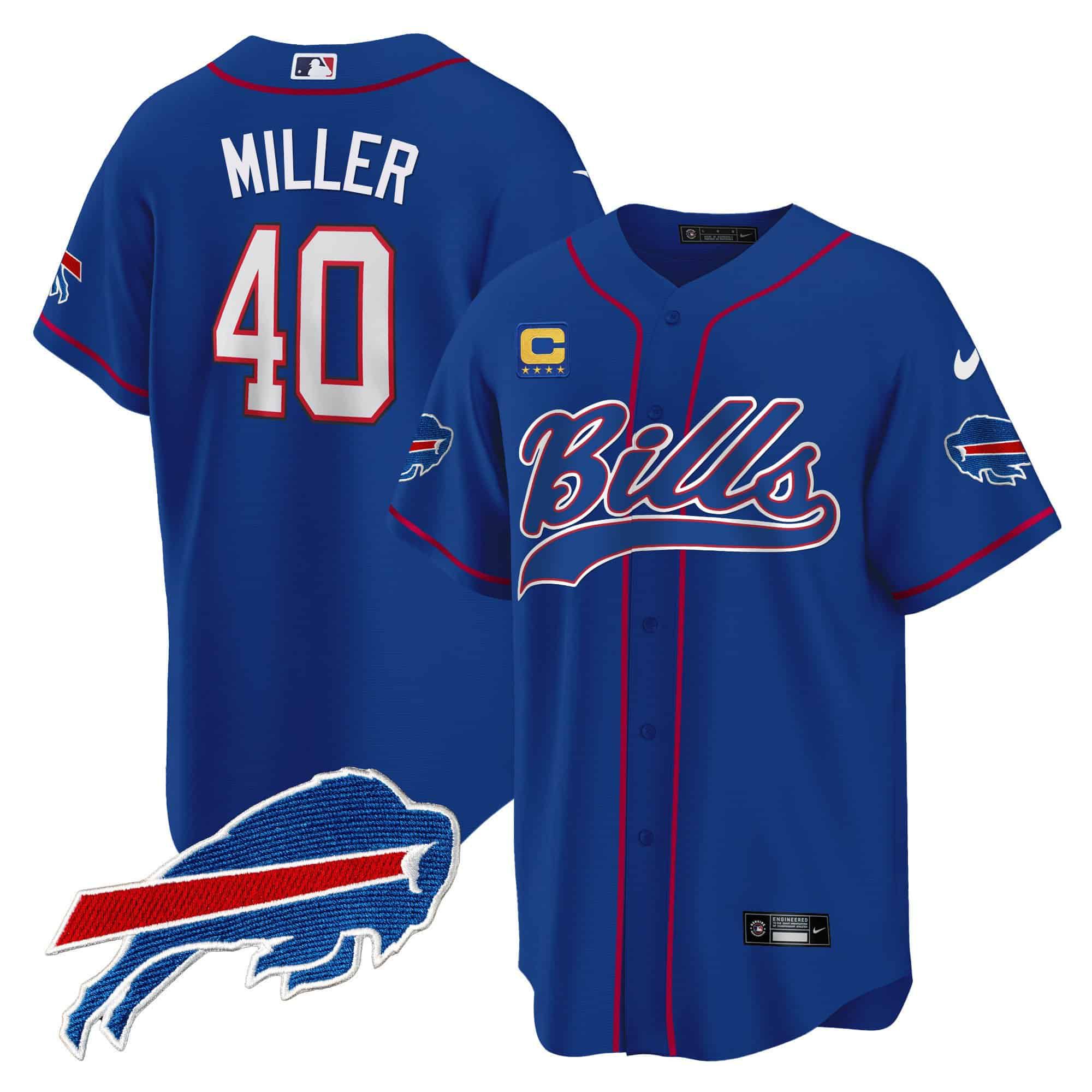 Men Buffalo Bills #40 Miller Blue 2024 Nike Baseball Game NFL Jersey